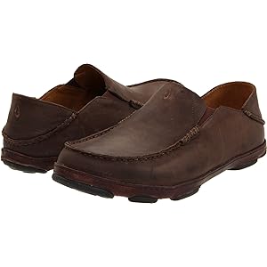 OluKai Moloa Men’s Size 9 Dark Wood/Dark Java Leather Slip-On Loafers.