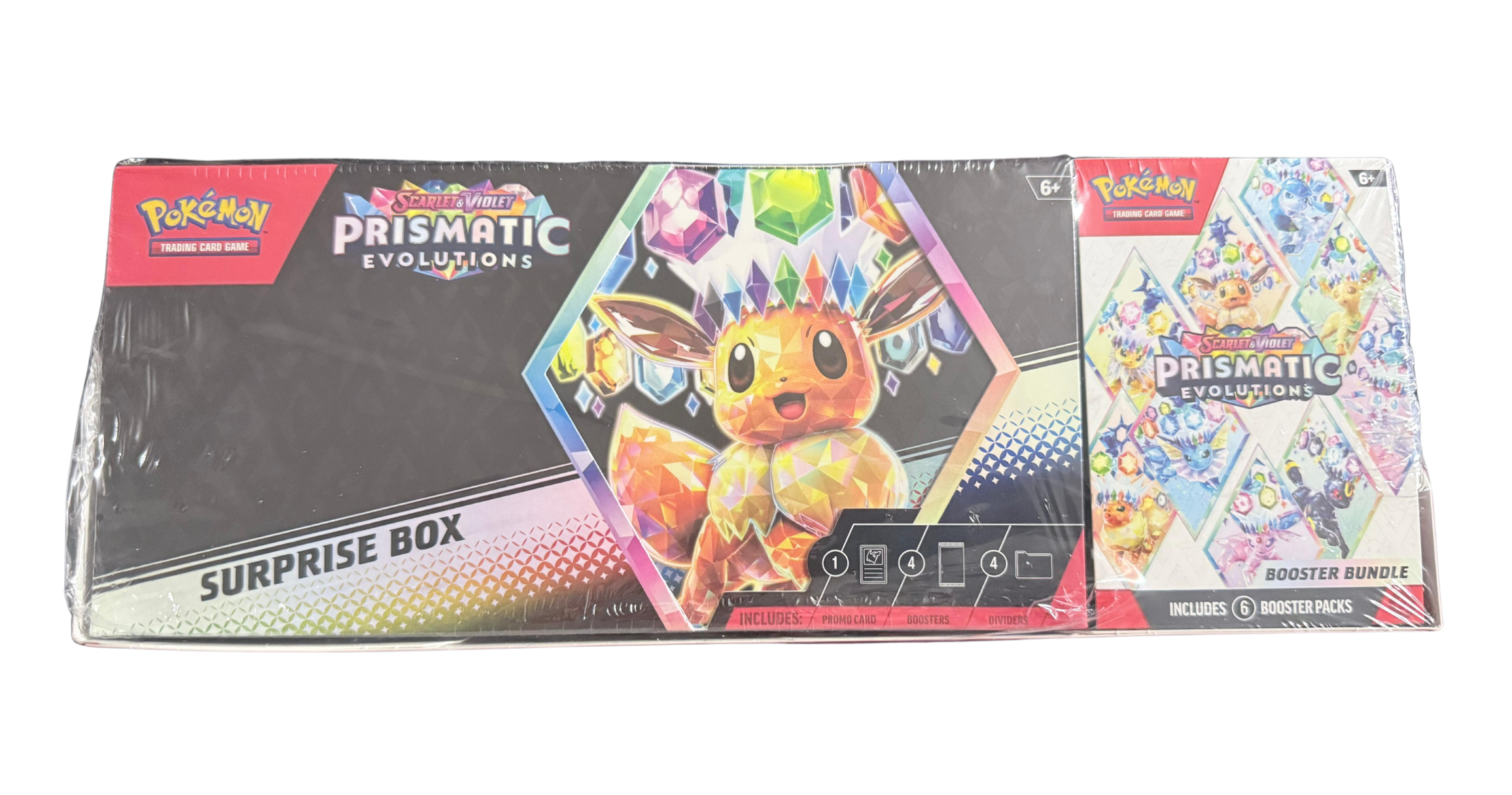 Pokémon Scarlet & Violet Prismatic Evolutions Surprise Box – Sealed Booster Bundle (6 Packs)
